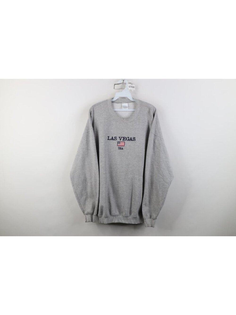 Vtg 90s Streetwear Mens Large Spell Out USA Flag Las Vegas Crewneck Sweatshirt